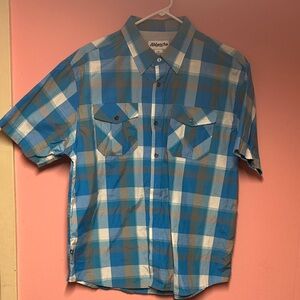 Ablanche Men's Casual Blue and Gray Plaid Shirt